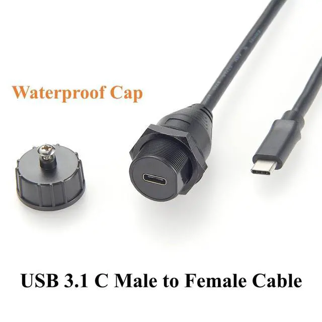 Alt view image 4 of 7 - IP67 USB 3.1 Type C Male to Female Extension Cable 10Gbps USB 3.1 Gen2 C Flush Panel Mount Charging & Data Cable Threaded Bulkhead Fixed for Car, Boat, Dashboard, Control Panels(0.3M/0.98FT)