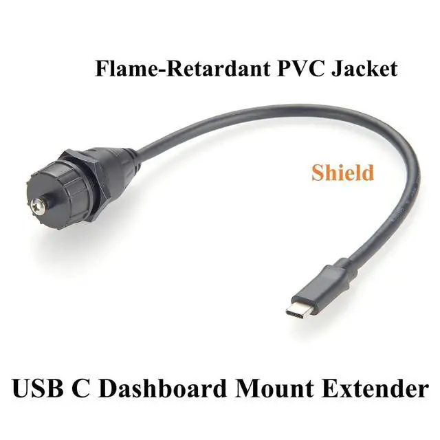 Alt view image 5 of 7 - IP67 USB 3.1 Type C Male to Female Extension Cable 10Gbps USB 3.1 Gen2 C Flush Panel Mount Charging & Data Cable Threaded Bulkhead Fixed for Car, Boat, Dashboard, Control Panels(0.3M/0.98FT)