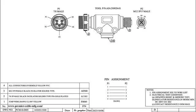Alt view image 6 of 6 - 7/8"-16UNF Mini-Change 5Pin to Micro-Change M12 Circular Connector IP67 Male to Female Inline Coupler Backbone Trunk Plug Adapter for DeviceNet CANopen CANbus NMEA 2000