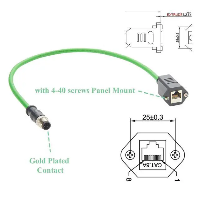 Alt view image 3 of 7 - Profinet M12 4Pin D Code to RJ45 Female Industrial Cat6A Ethernet Cable Screw Panel Mount IP67 Shielded Industrial Camera Cable for Machion Vision GigE Vision PLC Automation(0.5M/1.64FT)