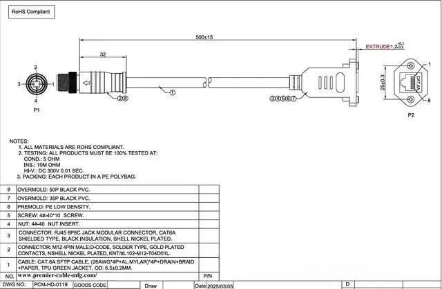 Alt view image 7 of 7 - Profinet M12 4Pin D Code to RJ45 Female Industrial Cat6A Ethernet Cable Screw Panel Mount IP67 Shielded Industrial Camera Cable for Machion Vision GigE Vision PLC Automation(0.5M/1.64FT)