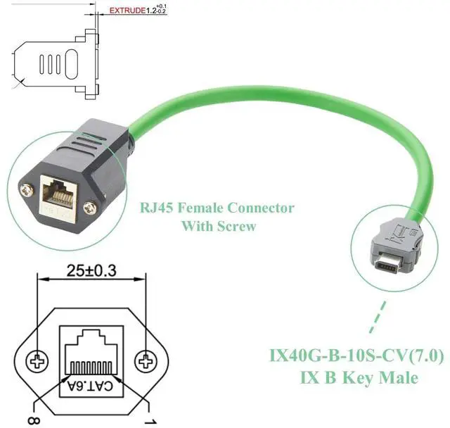 Alt view image 2 of 7 - IX40G-B-10S-CV(7.0) IX B Key to RJ45 Female Cable Screw Panel Mount RJ45 Modular Jack Industrial Cat6A Ethernet Shielded Cable for Industrial Camera Machine Vision PLC Robotic(0.3M/0.98FT)
