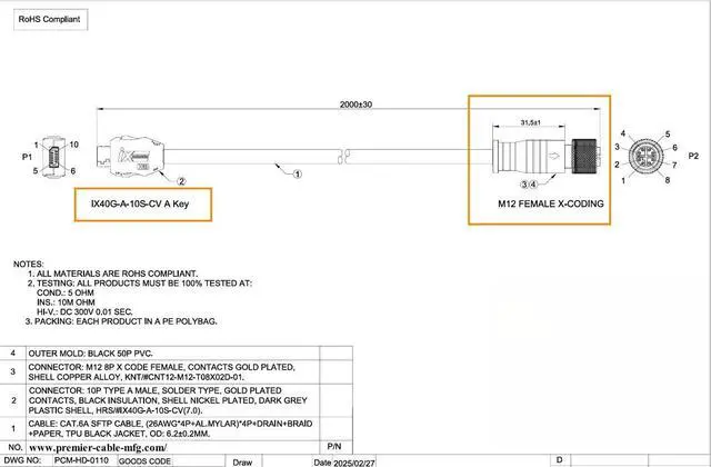 Alt view image 6 of 6 - IX40G-A-10S-CV(7.0) IX A Key to M12 X Code 8Pin Female Cable IX 10Pin Type A to M12 Industrial Cat6A Ethernet 10Gbps Shielded for Industrial Camera Machine Vision(2M/6.6FT) (Female)