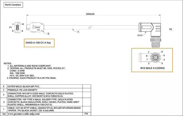 Alt view image 5 of 5 - IX40G-A-10S-CV(7.0) IX A Key to M12 X Code 8Pin Male Cable IX 10Pin Type A to M12 Industrial Cat6A Ethernet 10Gbps Shielded for Industrial Camera Machine Vision(2M/6.6FT) (Right Angle Male)