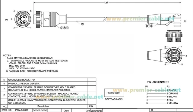 Alt view image 6 of 6 - IP67 Minifast 7/8"-16UN 5 Pin Male to Female Power Supply Extension Cable Mini-Change 7/8" Threaded Circular Connector for DeviceNet,Profibus,CANopen,Fieldbus,NMEA 2000,Sensor (Right Angle, 5M/16.4FT)