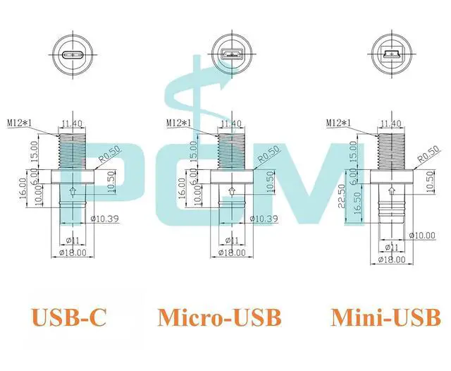 Alt view image 6 of 7 - USB 3.1 Type C Male to Female Extension Cable Flush Panel Mount 480Mbps USB C 2.0 Data Transfer & Charging Cable IP67 Waterproof Threaded Fixed Recessed for Cabinet, Embedded PC, Dashboard(0.3M)