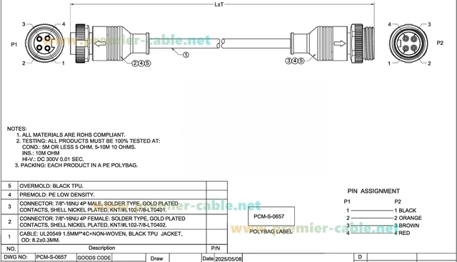Alt view image 6 of 7 - Mini-Change 7/8"-16UN 4 Pin Male to Female Extension Cable IP67 Waterproof Minifast 7/8" Circular Power Connector for DeviceNet, Profibus, CANopen, Fieldbus, Sensor, Actuator (Straight, 5M/16.4FT)
