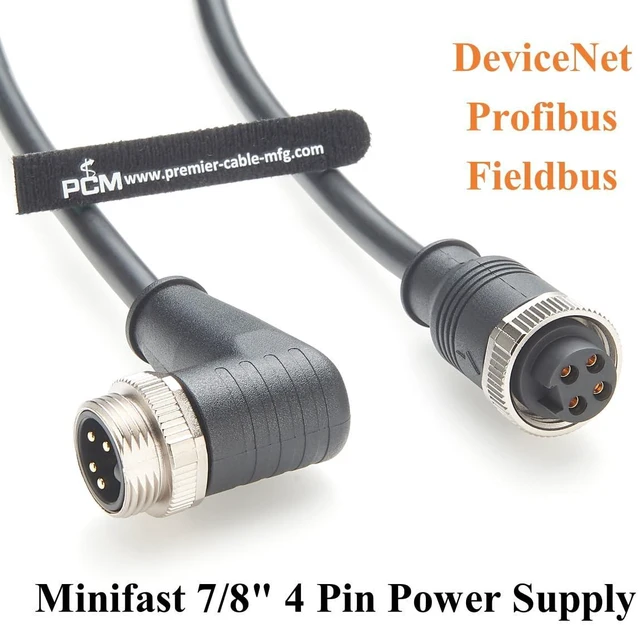 Alt view image 3 of 6 - Mini-Change 7/8"-16UN 4 Pin Male to Female Extension Cable IP67 Waterproof Minifast 7/8" Circular Power Connector for DeviceNet, Profibus, CANopen, Fieldbus, Sensor, Actuator (Right Angle, 5M/16.4FT)