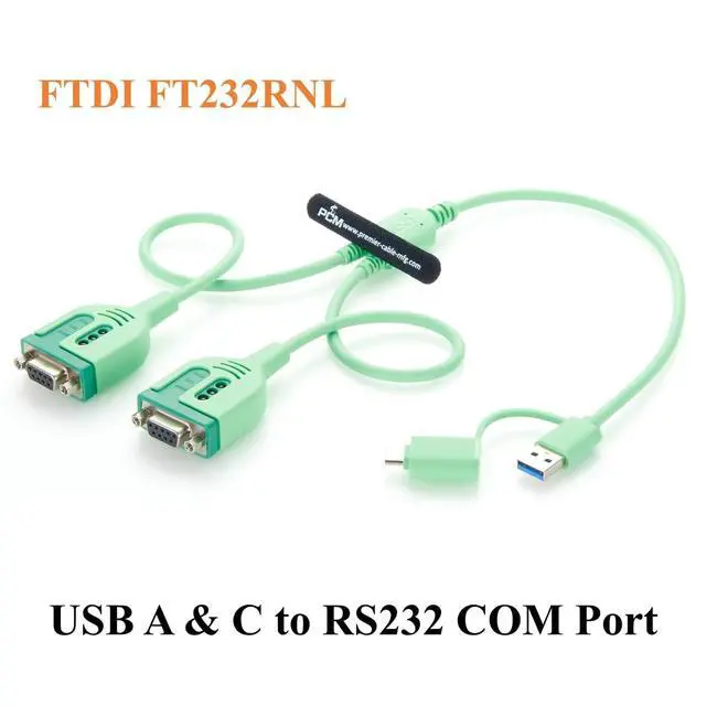 Alt view image 3 of 7 - USB-A & USB-C to RS232 Serial Adapter Cable USB to Dual DB9 Female COM Port Converter with FTDI FT232RNL Chip for PLC, CNC Machines, Modem, POS (DB9 Female, 0.6m)