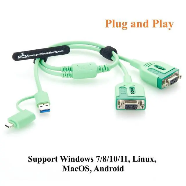 Alt view image 5 of 7 - USB-A & USB-C to RS232 Serial Adapter Cable USB to Dual DB9 Female COM Port Converter with FTDI FT232RNL Chip for PLC, CNC Machines, Modem, POS (DB9 Female, 0.6m)
