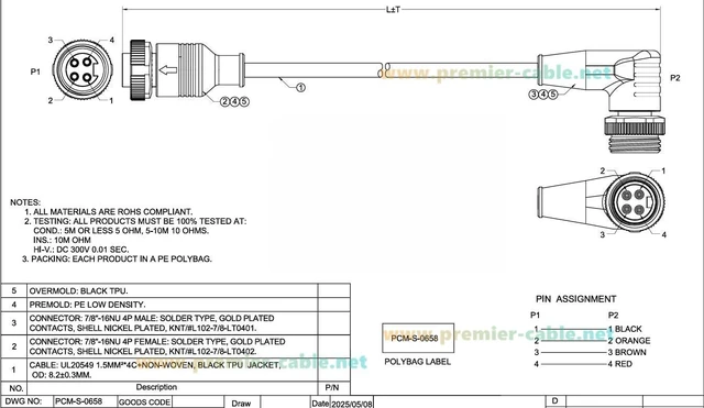 Alt view image 6 of 6 - Mini-Change 7/8"-16UN 4 Pin Male to Female Extension Cable IP67 Waterproof Minifast 7/8" Circular Power Connector for DeviceNet, Profibus, CANopen, Fieldbus, Sensor, Actuator (Right Angle, 5M/16.4FT)