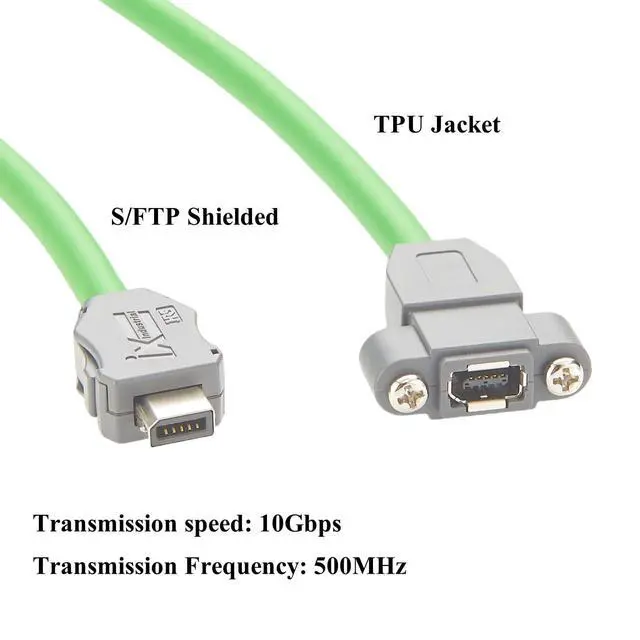Alt view image 4 of 7 - IX B Key Male to Female Cat6A Ethernet Extension Cable Type B Screw Panel Mount Inline Jack 10Gbps Shielded Machine Vision Cable for Industrial Camera Automation Robotics PLC(0.3M/0.98FT)