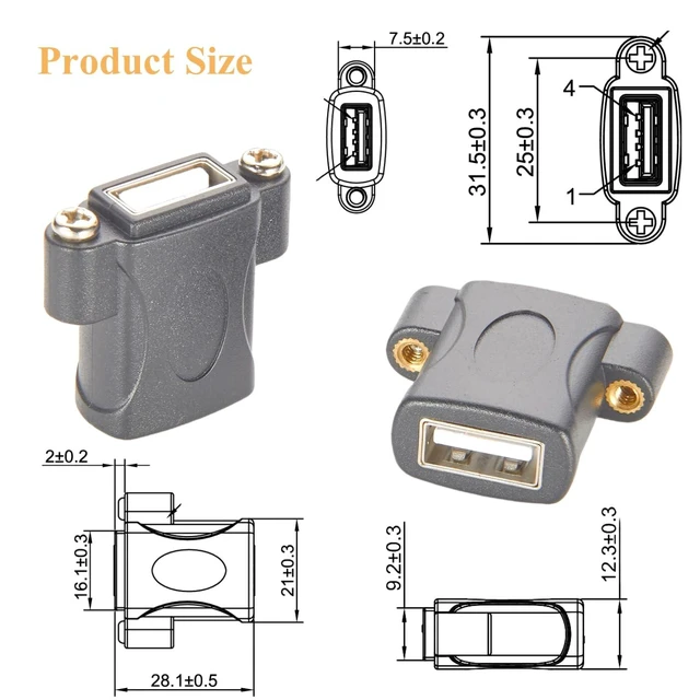 Alt view image 3 of 7 - USB 2.0 Screw Panel Mount Connector USB A Female to Female Bulkhead Pass Through Coupler Extender Data Transfer Adapter for Scanner Printer Hard Drive U Disk (2PCS)