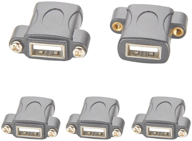 Main image of USB 2.0 Screw Panel Mount Connector USB A Female to Female Bulkhead Pass Through Coupler Extender Data Transfer Adapter for Scanner Printer Hard Drive U Disk (5PCS)