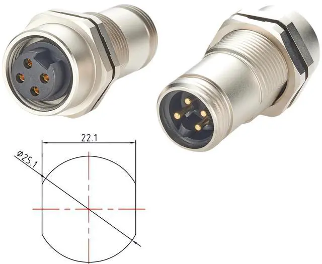 Alt view image 3 of 7 - Minifast 7/8" 4 Pin Bulkhead Feedthrough Connector IP67 Shielded Mini-Change Male to Female Wall PassThru Chassis Panel Mount Socket Industrial Circular Connector for Automation DeviceNet (2PCS)