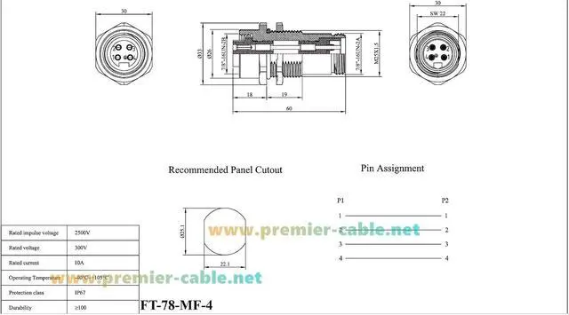Alt view image 4 of 7 - Minifast 7/8" 4 Pin Bulkhead Feedthrough Connector IP67 Shielded Mini-Change Male to Female Wall PassThru Chassis Panel Mount Socket Industrial Circular Connector for Automation DeviceNet (2PCS)