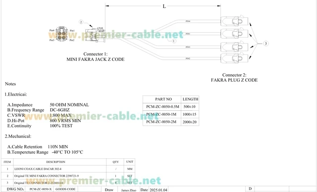 Alt view image 7 of 7 - Quad TE Mate-AX Mini Fakra Female to Fakra Male Single-Port Automotive Breakout Cable 2298721-9 to 2-2326914-0 GMSL2 Camera Cable for NVIDIA Drive AGX Thor, ADAS, Autonomous Driving (1M/3.28FT)