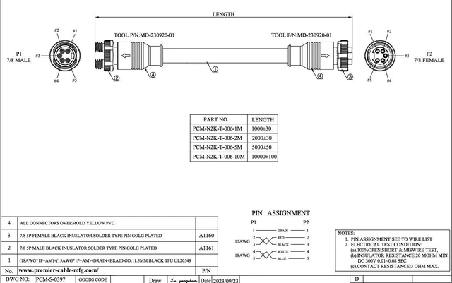 Alt view image 3 of 3 - 5 Poles 7/8"-16UNF Mini Change Male to Female Extension Cable IP67 Waterproof 7/8" Circular Connector Power Supply Cable for Devicenet Profibus Sensor Actuator CANbus CANopen(1M/3.28FT)