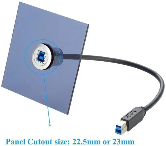 Alt view image 2 of 7 - Single Port USB Type B 3.0 Flush Mount Printer Cable Aluminium Superspeed USB B 3.0 Male to Female Round Dash Mount Extension Cord for Dashboard Sync Printing and Data Transferring(0.3M/1FT) (USB 3.0)