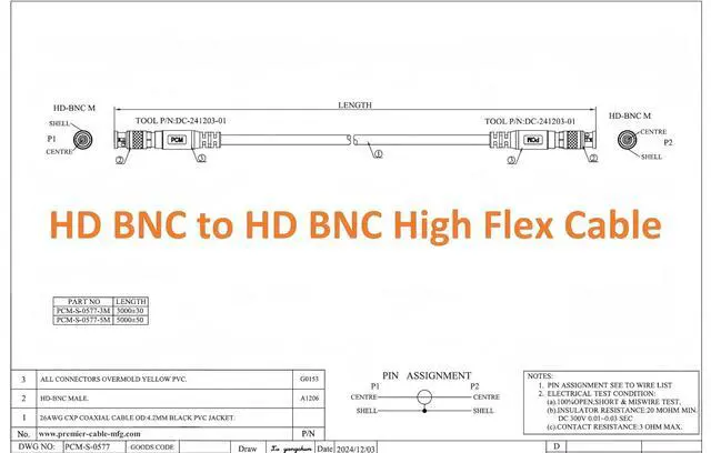 Alt view image 6 of 6 - 75Ohm 12G SDI HD-BNC Male to HD-BNC Male Cable 4694R CoaXPress CXP-6 CXP-12 High Flex Drag Chain Video RF Coaxial Cable for HD-SDI/3G-SDI/6G-SDI 4K Industrial Camera Surveillance Monitor (3M/10FT)