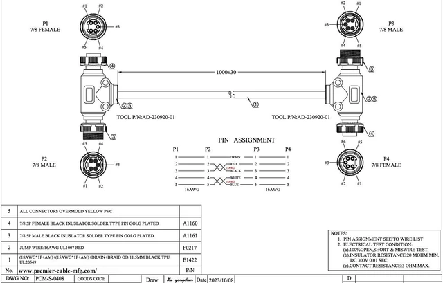 Alt view image 3 of 3 - 4 Way Mini-Change 7/8"-16UNF H Type Connector Cable 7/8" 5Pin Male to Female Backbone H Y Splitter Cable Multi-Port Distributor for DeviceNet CANopen CANbus NMEA 2000(1M/3.28FT)