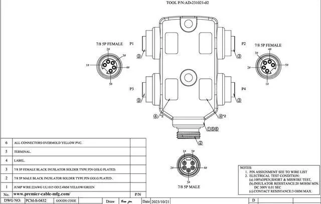 Alt view image 6 of 6 - 5 Pole 4 Ports 7/8"-16UNF Mini-Change Parallel Wired Distribution Box IP67 MPlS Auxiliary Power Junction Box Industrial Circular Connector Compatible ACAUX4000 for DeviceNet CANopen NMEA2000 (5 Poles)