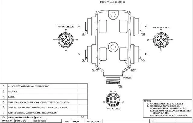 Alt view image 4 of 4 - 4 Pole 4 Ports 7/8"-16UNF Mini-Change Parallel Wired Distribution Box IP67 MPlS Auxiliary Power Junction Box Industrial Circular Connector Compatible ACAUX4000 for DeviceNet CANopen NMEA2000 (4 Poles)
