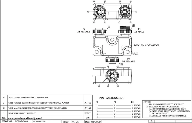 Alt view image 7 of 7 - 5 Poles 7/8"-16UNF Mini-Change Y Splitter Circular Connector IP67 Straight 3 Way 7/8" Male to Female Y Distributor for DeviceNet CANopen NMEA2000 Profibus Fieldbus Sensor
