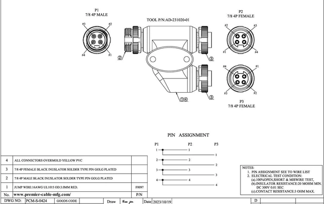 Alt view image 7 of 7 - 4 Pin 3 Way Mini Change 7/8"-16UN Y H Splitter IP67 Waterproof 7/8" Male to Female Mini-Fast Circular Straight Connector Backbone Cable H Distributor for DeviceNet NMEA2000 CANopen Profibus (4Pin)