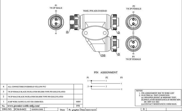 Alt view image 7 of 7 - 2 Pin 3 Way Mini Change 7/8"-16UN Y H Splitter IP67 Waterproof 7/8" Male to Female Mini-Fast Circular Straight Connector Backbone Cable H Distributor for DeviceNet NMEA2000 CANopen Profibus (2Pin)