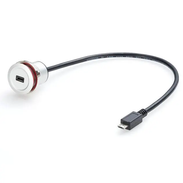 Alt view image 3 of 6 - Micro USB 2.0 Threaded Fixed Mount Charging Short Cable Micro USB Male to Female Extension Cable Micro USB 5Pin Flush Round Dash Panel Mount Data Power Cable for Car Boat Motorcycle Truck(0.3M/1FT)