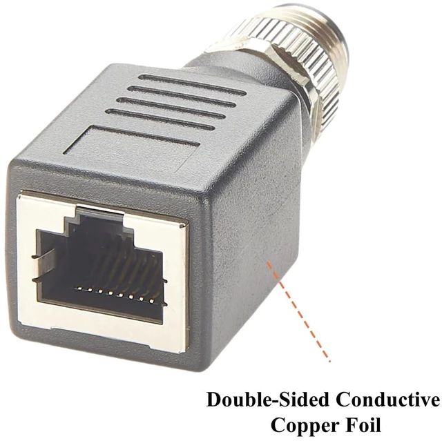 Alt view image 2 of 7 - M12 A Code 8Pin to RJ45 Cat6 Industrial Ethernet Shielded Adapter IP67 Bulkhead GigE Vision Connector for Industrial Camera (Black)
