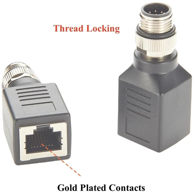 Alt view image 3 of 7 - M12 A Code 8Pin to RJ45 Cat6 Industrial Ethernet Shielded Adapter IP67 Bulkhead GigE Vision Connector for Industrial Camera (Black)