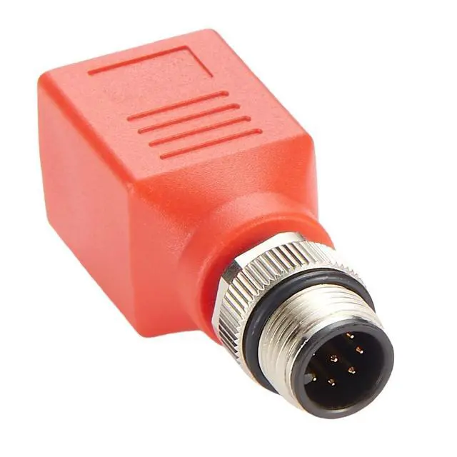 Alt view image 3 of 7 - M12 A Code 8Pin to RJ45 Cat6 Industrial Ethernet Shielded Adapter IP67 Waterproof RJ45 to M12 Feedthrough Bulkhead GigE Vision Connector for Industrial Camera PoE Sensor (Red)