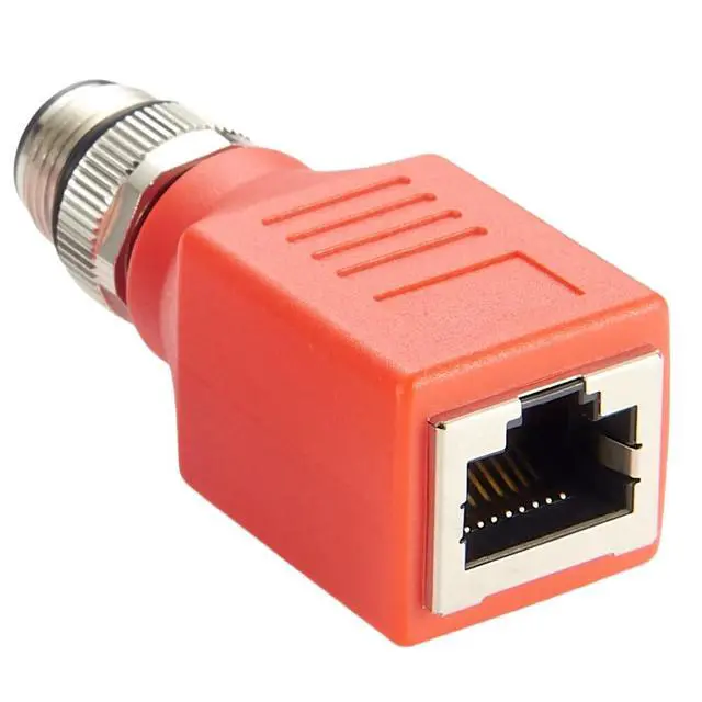 Alt view image 4 of 7 - M12 A Code 8Pin to RJ45 Cat6 Industrial Ethernet Shielded Adapter IP67 Waterproof RJ45 to M12 Feedthrough Bulkhead GigE Vision Connector for Industrial Camera PoE Sensor (Red)