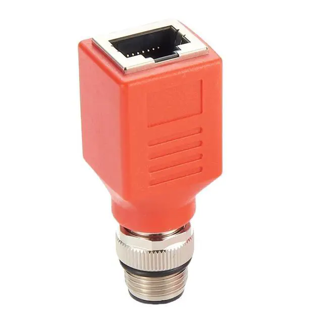 Alt view image 5 of 7 - M12 A Code 8Pin to RJ45 Cat6 Industrial Ethernet Shielded Adapter IP67 Waterproof RJ45 to M12 Feedthrough Bulkhead GigE Vision Connector for Industrial Camera PoE Sensor (Red)