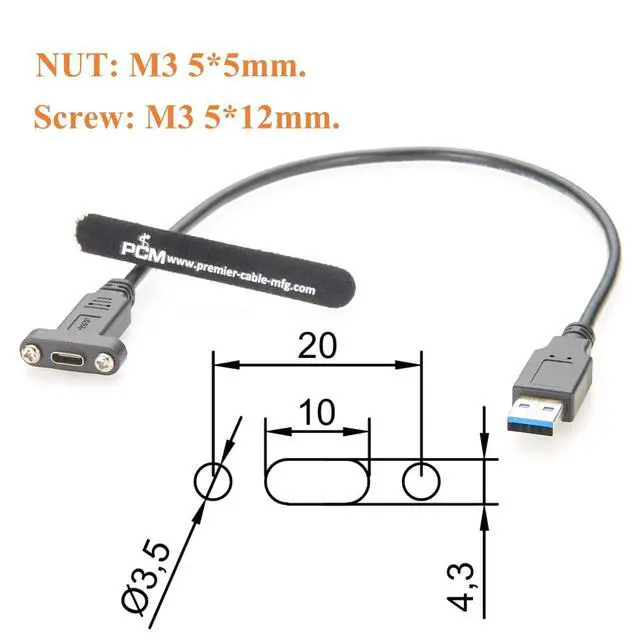 Alt view image 3 of 6 - Screw Panel Mount USB 3.1 C to USB A 3.0 Extension Cable 5Gbps USB 3.0 Male to USB 3.1 Gen 2 Type C Male Charging & Data Cable for SSD, Laptop, Printer, Industrial Automation, Embedded (1PCS, 0.3M)