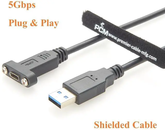 Alt view image 4 of 6 - Screw Panel Mount USB 3.1 C to USB A 3.0 Extension Cable 5Gbps USB 3.0 Male to USB 3.1 Gen 2 Type C Male Charging & Data Cable for SSD, Laptop, Printer, Industrial Automation, Embedded (1PCS, 0.3M)