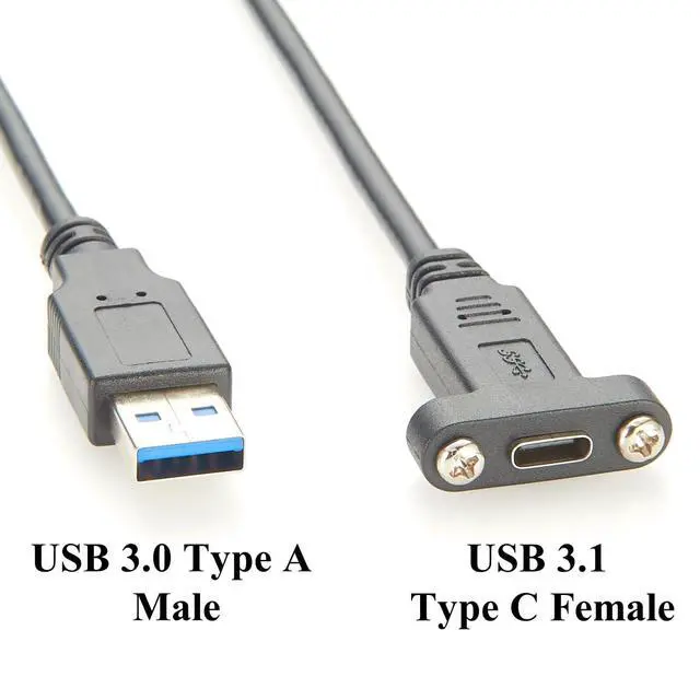 Alt view image 2 of 6 - Screw Panel Mount USB 3.1 C to USB A 3.0 Extension Cable 5Gbps USB 3.0 Male to USB 3.1 Gen 2 Type C Male Charging & Data Cable for SSD, Laptop, Printer, Industrial Automation, Embedded (1PCS, 0.3M)