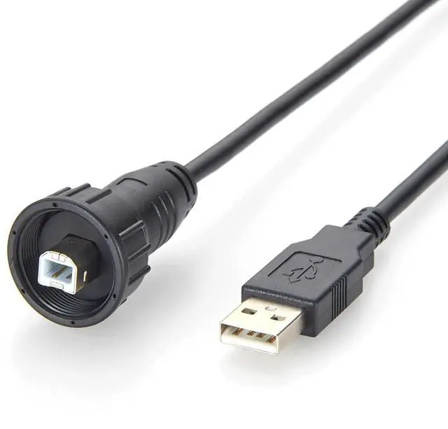 Main image of Industrial USB 2.0 A to B Cable IP67 Waterproof Threaded Panel Mount Recessed USB Type-B to Type-A Cable Shielded 480Mbps Data Transfer for CNC, Printer, PLC, Industrial Automation, Camera (2M/6.6FT)