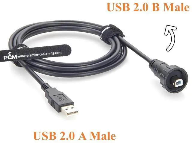 Alt view image 2 of 7 - Industrial USB 2.0 A to B Cable IP67 Waterproof Threaded Panel Mount Recessed USB Type-B to Type-A Cable Shielded 480Mbps Data Transfer for CNC, Printer, PLC, Industrial Automation, Camera (2M/6.6FT)