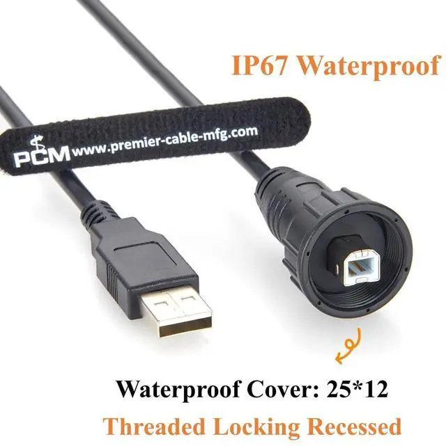 Alt view image 3 of 7 - Industrial USB 2.0 A to B Cable IP67 Waterproof Threaded Panel Mount Recessed USB Type-B to Type-A Cable Shielded 480Mbps Data Transfer for CNC, Printer, PLC, Industrial Automation, Camera (2M/6.6FT)