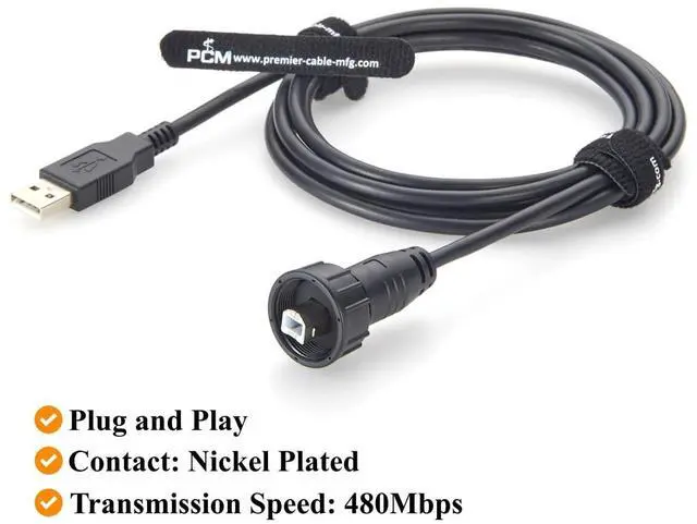 Alt view image 4 of 7 - Industrial USB 2.0 A to B Cable IP67 Waterproof Threaded Panel Mount Recessed USB Type-B to Type-A Cable Shielded 480Mbps Data Transfer for CNC, Printer, PLC, Industrial Automation, Camera (2M/6.6FT)