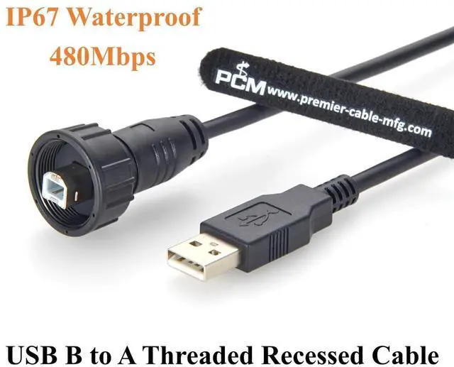 Alt view image 6 of 7 - Industrial USB 2.0 A to B Cable IP67 Waterproof Threaded Panel Mount Recessed USB Type-B to Type-A Cable Shielded 480Mbps Data Transfer for CNC, Printer, PLC, Industrial Automation, Camera (2M/6.6FT)