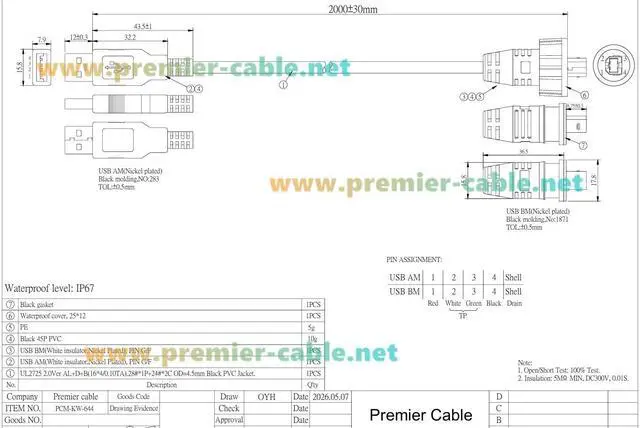Alt view image 7 of 7 - Industrial USB 2.0 A to B Cable IP67 Waterproof Threaded Panel Mount Recessed USB Type-B to Type-A Cable Shielded 480Mbps Data Transfer for CNC, Printer, PLC, Industrial Automation, Camera (2M/6.6FT)