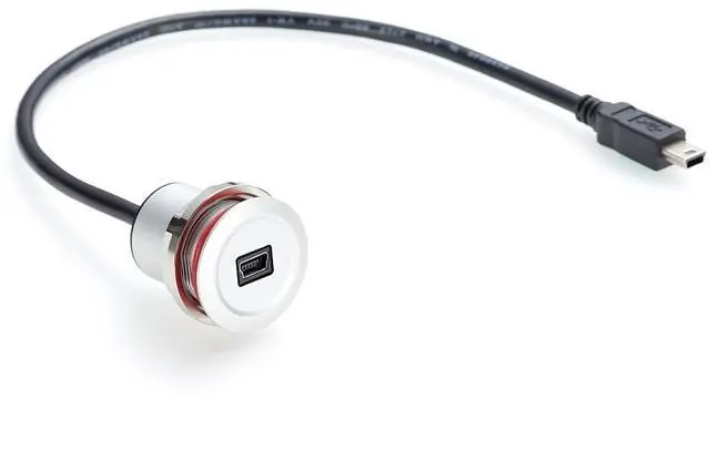 Alt view image 3 of 6 - 0.3 Meter Mini USB Round Recessed Extension Cable Mini USB 5 Pin Flush Mount Male to Female Cable Metal 480Mbps 5V 2A Data Sync Power Charge Cable Panel Mount Extender Cable for Boat Dashboard Desktop