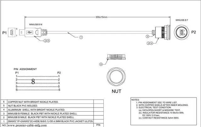 Alt view image 6 of 6 - 0.3 Meter Mini USB Round Recessed Extension Cable Mini USB 5 Pin Flush Mount Male to Female Cable Metal 480Mbps 5V 2A Data Sync Power Charge Cable Panel Mount Extender Cable for Boat Dashboard Desktop