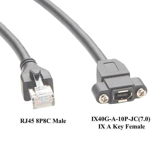 Alt view image 2 of 7 - IX A Key to RJ45 Cat6A Ethernet Cable 10Gbps Shielded IX40G-A-10P-JC(7.0) IX Type A Female to RJ45 Plug Screw Panel Mount Cord for Industrial Camera Machine Vision Robotic(0.3M/0.98FT)