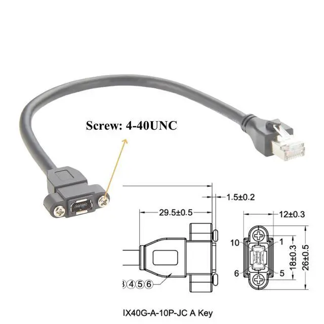 Alt view image 3 of 7 - IX A Key to RJ45 Cat6A Ethernet Cable 10Gbps Shielded IX40G-A-10P-JC(7.0) IX Type A Female to RJ45 Plug Screw Panel Mount Cord for Industrial Camera Machine Vision Robotic(0.3M/0.98FT)