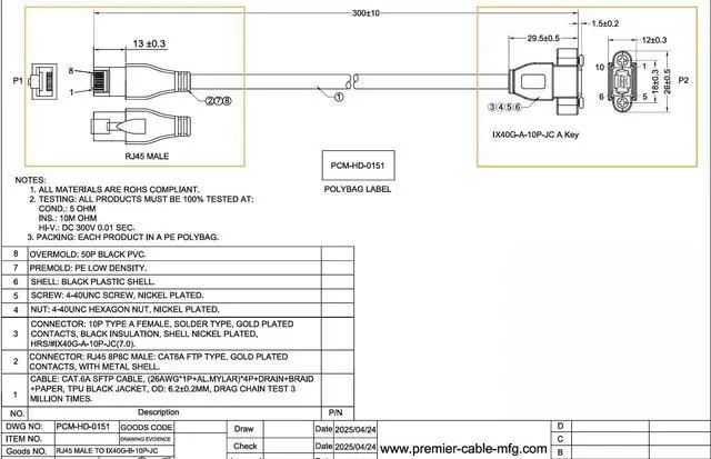 Alt view image 6 of 7 - IX A Key to RJ45 Cat6A Ethernet Cable 10Gbps Shielded IX40G-A-10P-JC(7.0) IX Type A Female to RJ45 Plug Screw Panel Mount Cord for Industrial Camera Machine Vision Robotic(0.3M/0.98FT)